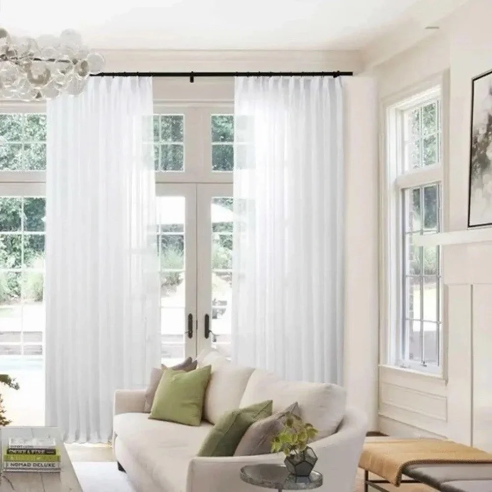 TWOPAGES Liz Linen Flynn Sheer White Drape Pleated Curtains (2) 52